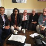 At Windsor Conference 2018. (R to L) Profs. Michael Humphreys, Sue Roaf, Nicol Fergus, Self, and Hom Rijal.